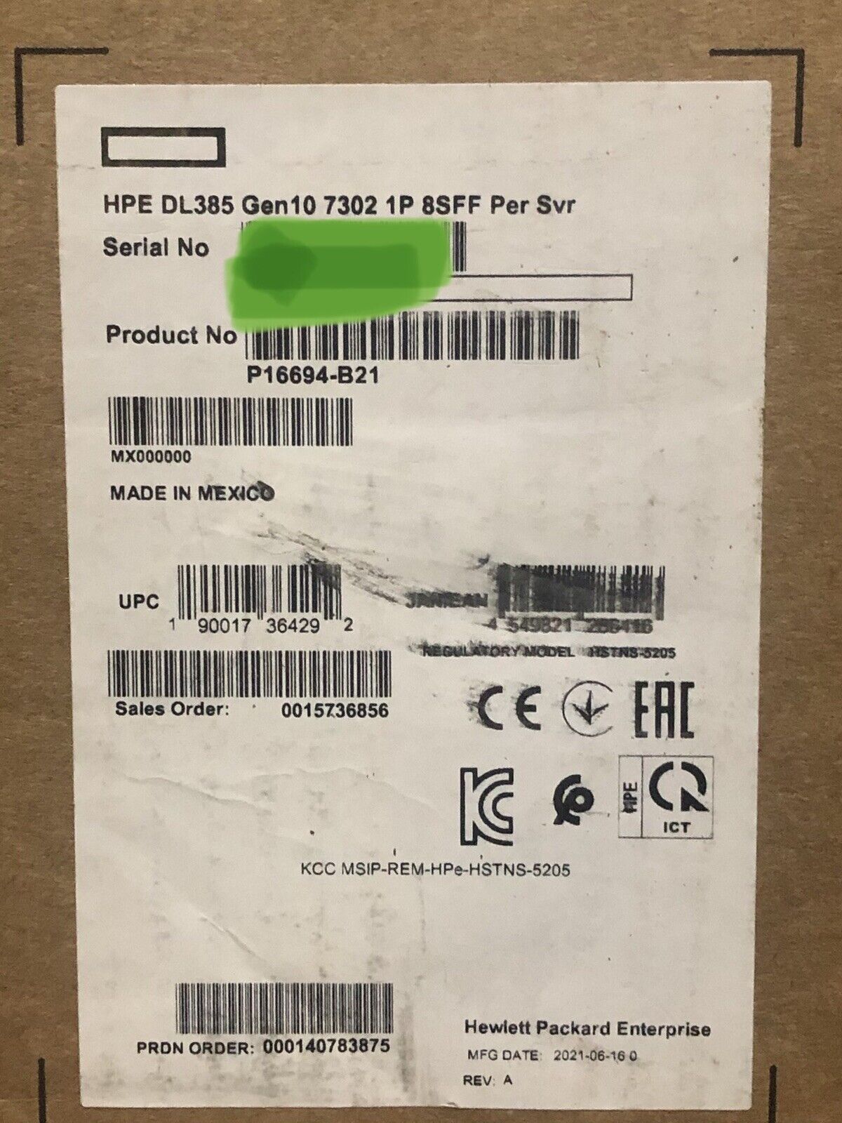 HPE ProLiant P16694-B21 DL385 Gen10 16C EPYC 7302 16GB RAM 8x SFF 800W PSU P408i-A BBU Rail.