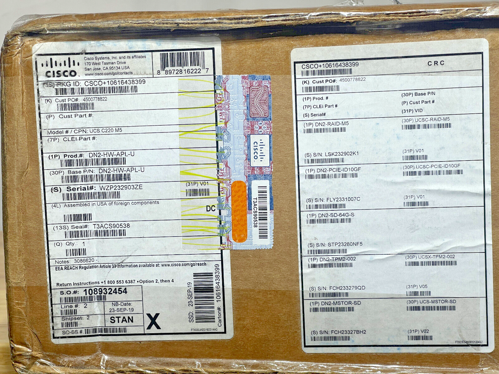 New Cisco UCS C220 M5 Server 2x 6152 44C 256GB 2x 480GB 8x 1.92TB 10Gb X710 770W