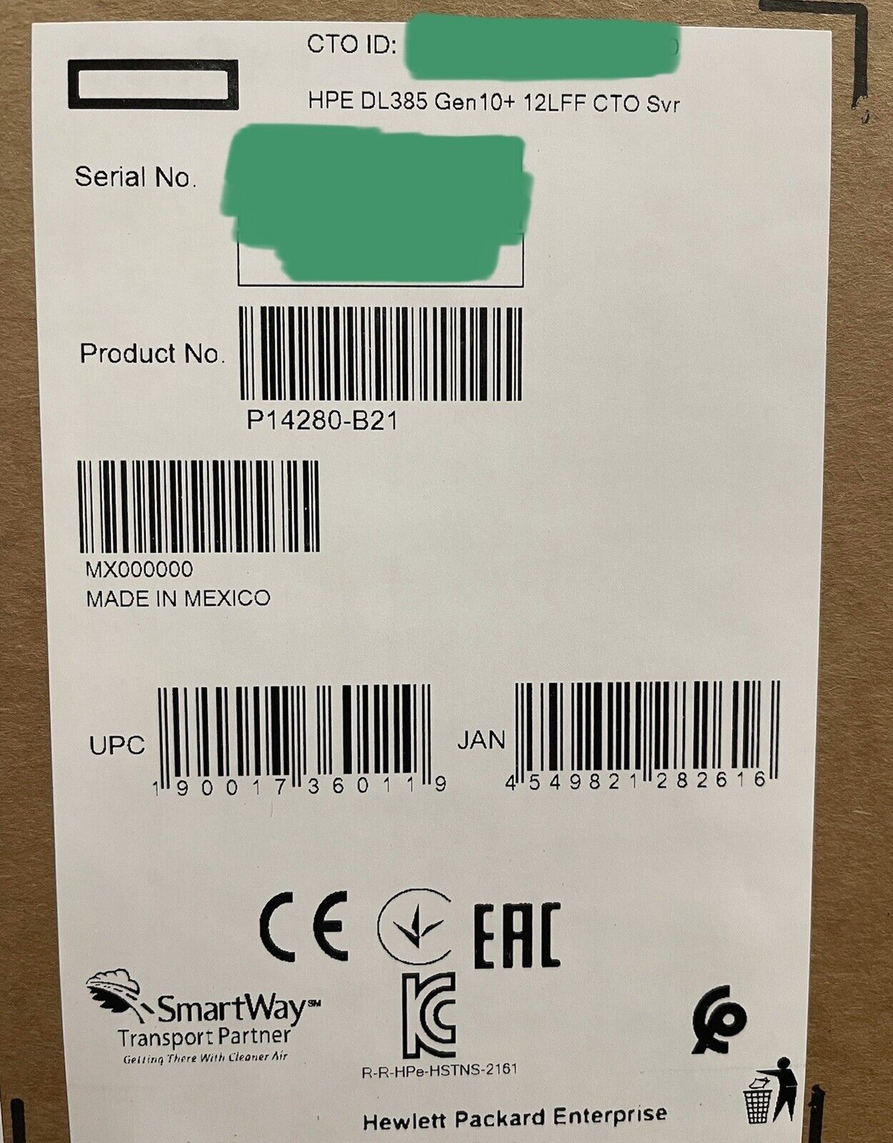 HPE ProLiant DL385 Gen10 Plus CTO Server 2x EPYC 7272 64GB 12x 18TB SAS HDD 2x 1600W P816i-a 10/25GbE