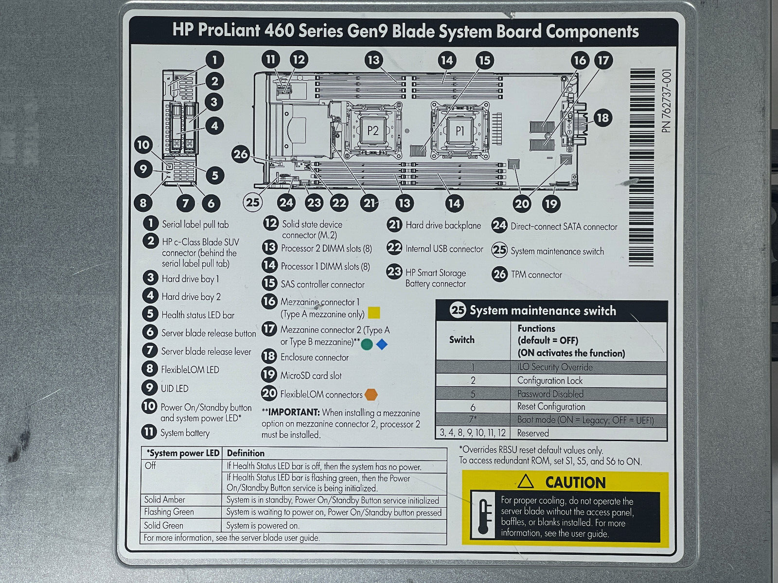 HPE BL460c Gen9 Blade Server 2SFF 2x 10C E5-2650 v3 512GB P244br 630FLB 10GbE.